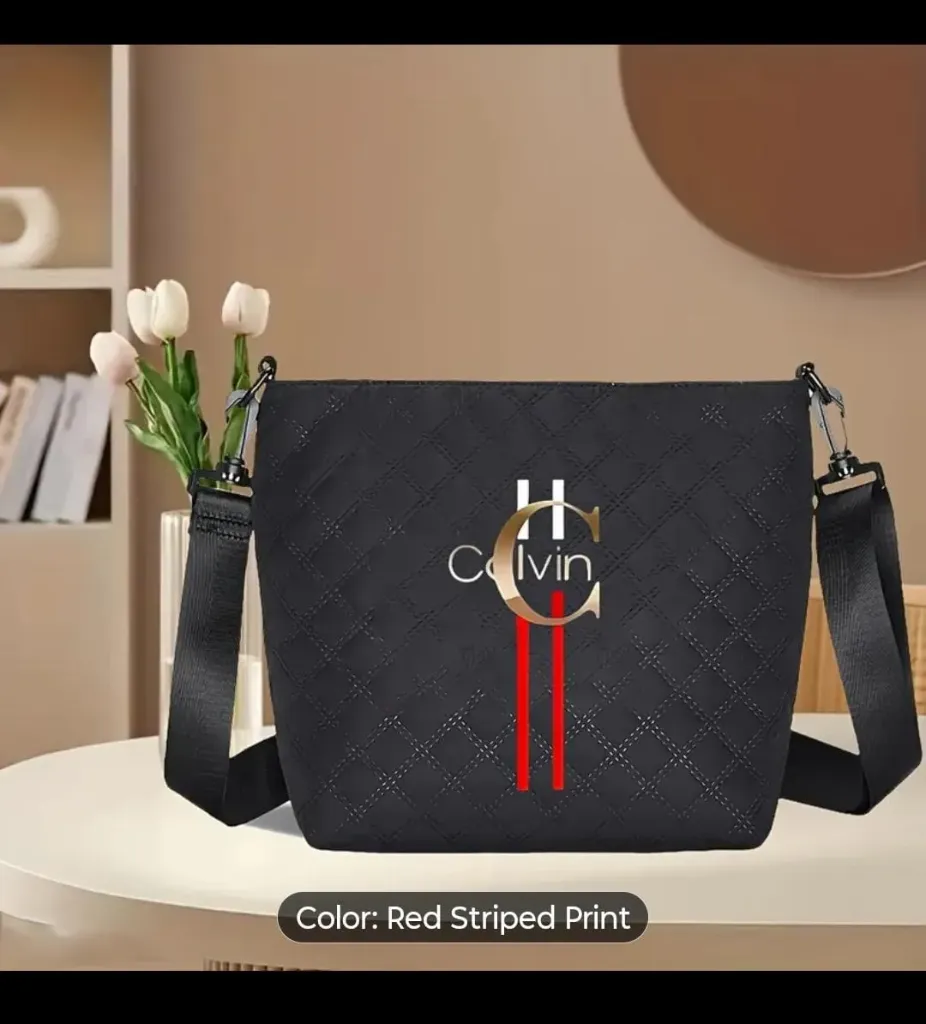 Nylon Crossbody Sling Bag – Black with Red Stripe Print