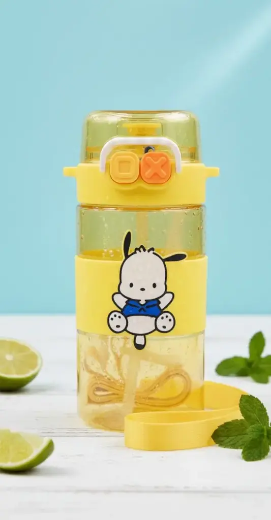 Kuromi Kids Water Bottle 520ML - 2-in-1 Dual Cap Design with Straw & Strap