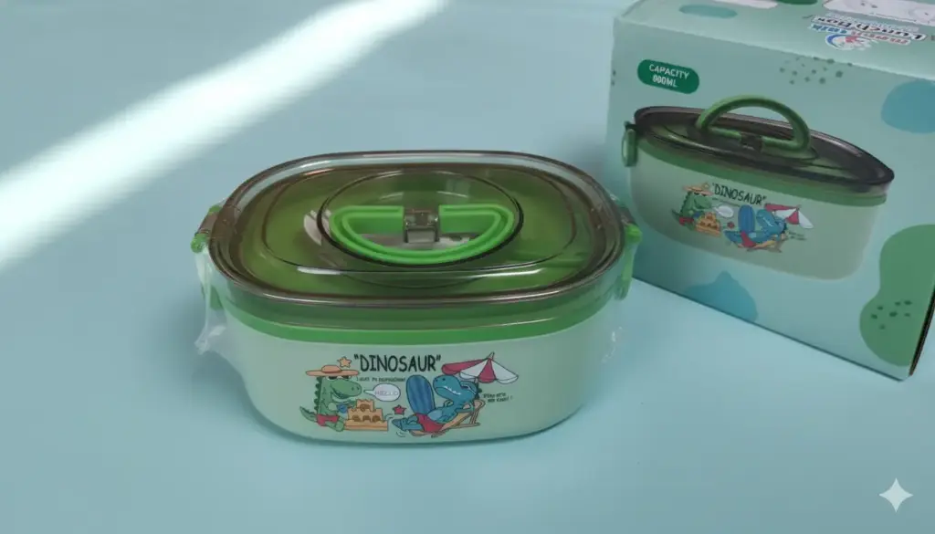 Dinosaur Adventure Kids Lunch Box - 800ml Insulated Stainless Steel Bento Box with Handle & Compartments