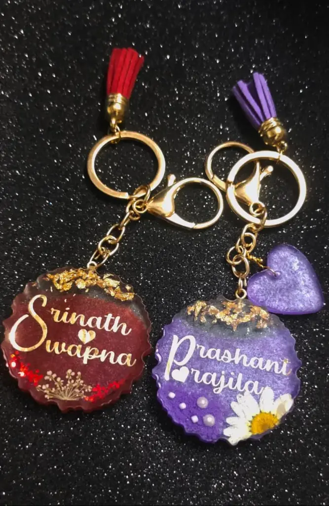 Personalized Resin Name Keychain - Custom Gold Lettering & Tassel - Unique Handmade Gift for Her/Him