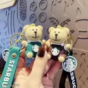 Cute Teddy Keychain with Strap – Starbucks Theme