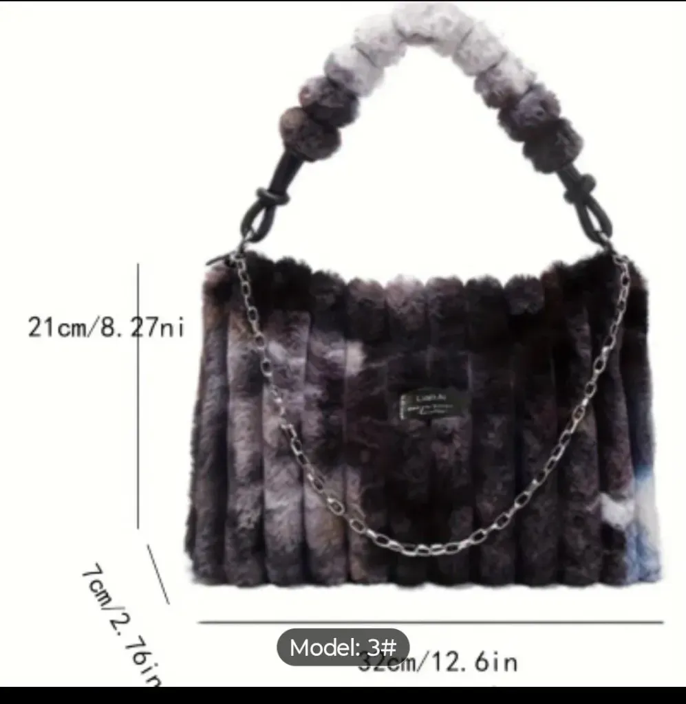 Luxury Faux Fur Handbag – Chain Detail Soft Shoulder Purse