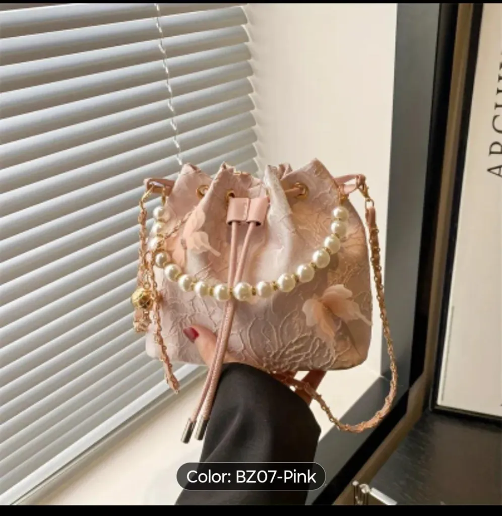  Pearl Handle Floral Bucket Sling Bag – Available in 3 Colors